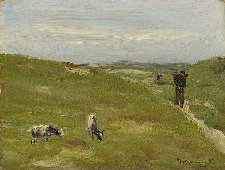Max Liebermann Meadow with farmer and grazing goats